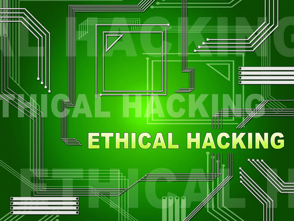 Etyczne Hacking danych Naruszenie śledzenia 2d Ilustracja pokazuje korporacyjnego śledzenia, aby zatrzymać technologię zagrożenia podatności i wykorzystuje - Zdjęcie, obraz
