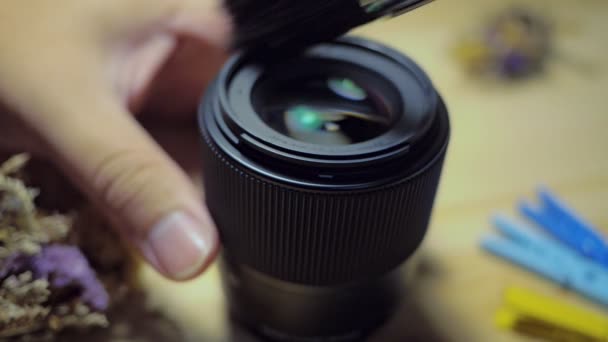 Cleaning and maintenance of the camera lens. Slow motion and soft focus scene. - Footage, Video