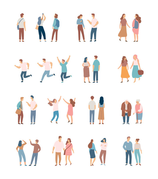 Crowd. Different People vector set. Male and female flat characters isolated on white background. - Vector, Image