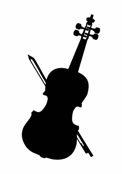 Темный силуэт скрипки с выделенным бантом на белом фоне
 - Вектор,изображение