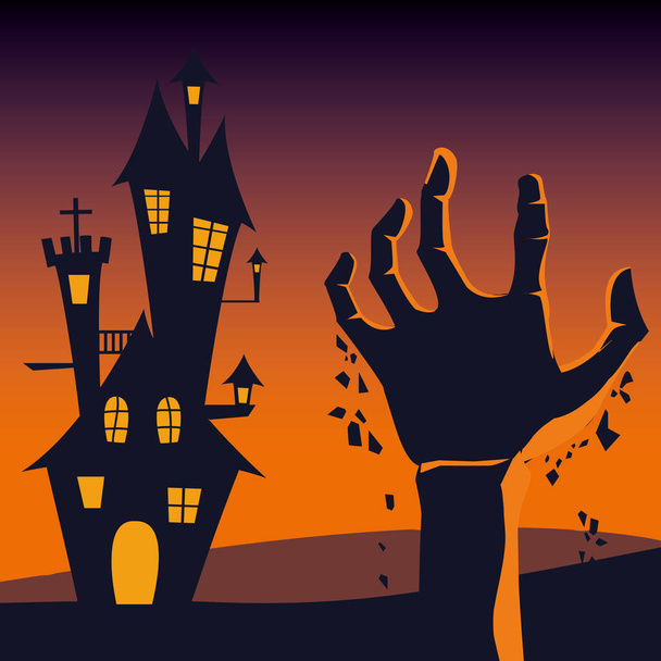 Halloween-kaart met achtervolgd kasteel - Vector, afbeelding