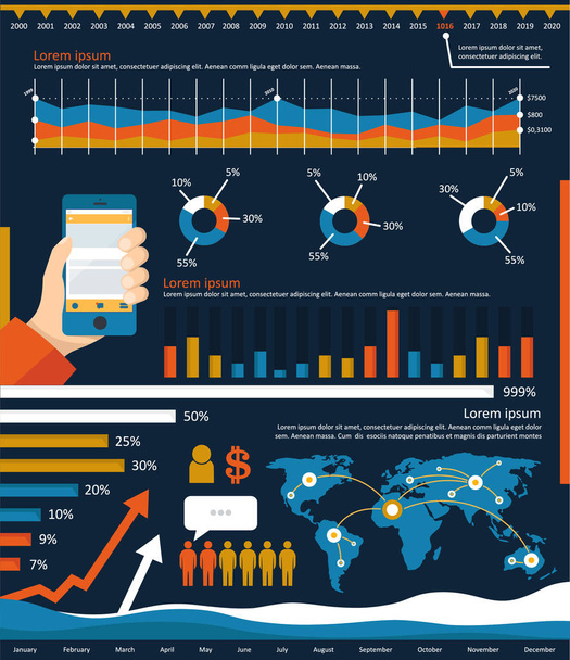 Infographic elements including statistical graphs, charts for business reports and presentation. - Vector, Image