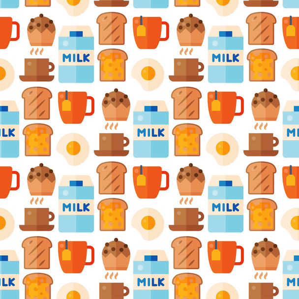 Breakfast healthy food meal icons seamless pattern background drinks flat design bread egg lunch healthy meat menu restaurant vector illustration. - Vecteur, image