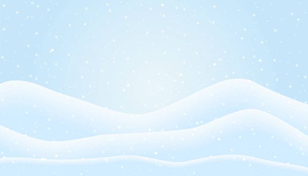 Illustration plate du paysage de montagne hivernal avec chutes de neige et collines sous le ciel bleu - vecteur
 - Vecteur, image