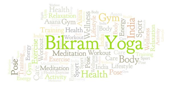 Bikram Yoga word cloud. Wordcloud made with text only. - Photo, Image
