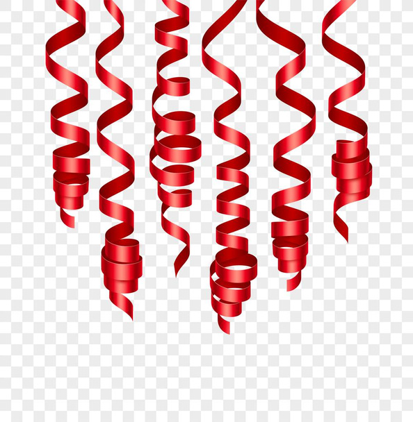 Party decorations red streamers or curling party ribbons. Vector illustration - Vector, Image