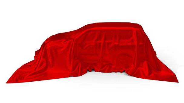 czerwony jedwab pokryte koncepcji samochodów Suv. ilustracja 3D - Zdjęcie, obraz