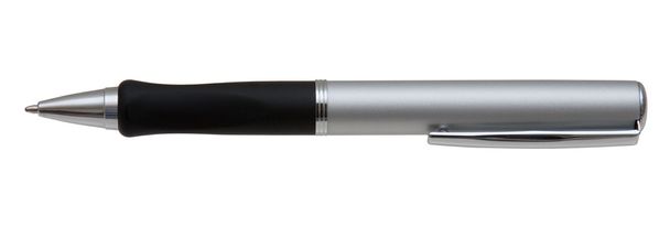 metaliczny długopis czarny uchwyt biały na białym tle - Zdjęcie, obraz