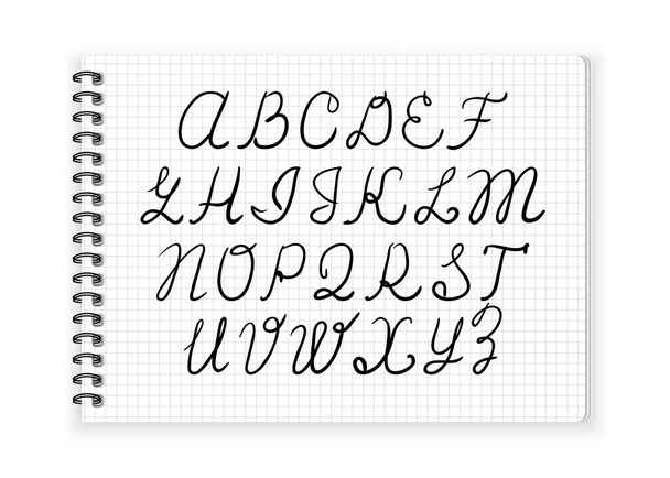 Рукописный алфавит в блокноте
 - Вектор,изображение