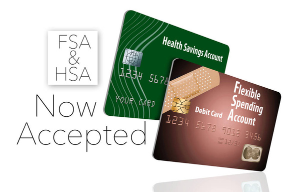 jetzt akzeptiert hsa und fsa Debitkarten. Das ist die Botschaft dieser Illustration über Gesundheitssparkonten und flexible Ausgabenkonten. - Foto, Bild