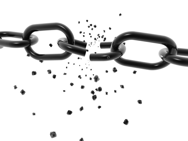 3D chain breaking - isolated over a white background - Photo, Image