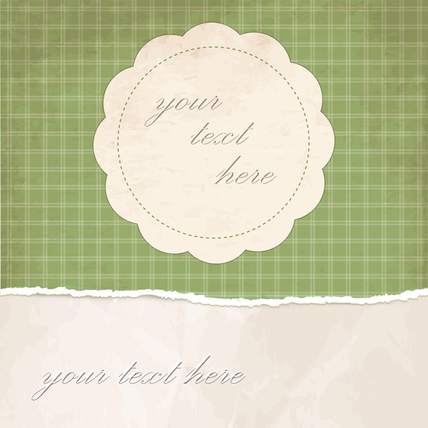 Torn paper vintage background with green plaid pattern - Vector, Image