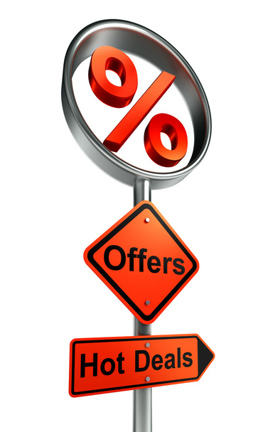 offers road sign with discount symbol - Photo, Image