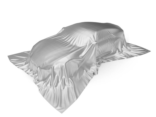 concept de voiture de sport couvert de soie argentée. Illustration 3d
 - Photo, image
