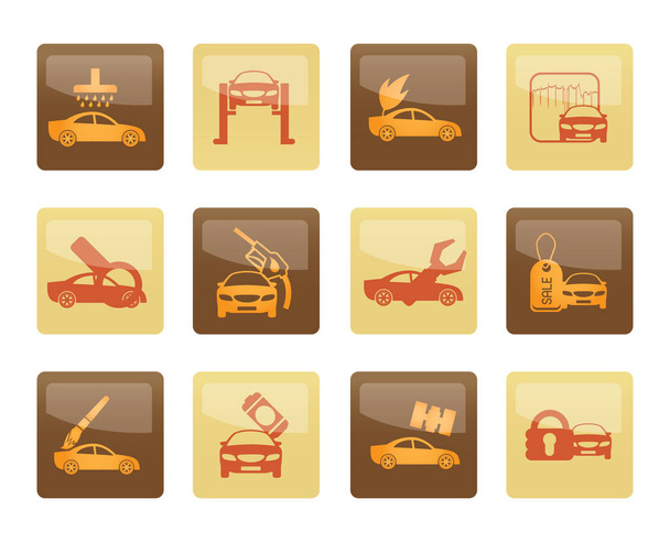 Iconos de servicio de automóviles y automóviles sobre fondo marrón - vector icono conjunto
 - Vector, imagen
