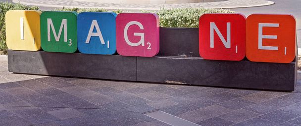 Local council installed alphabet letters for city street - place yourself in the missing letter - Photo, Image