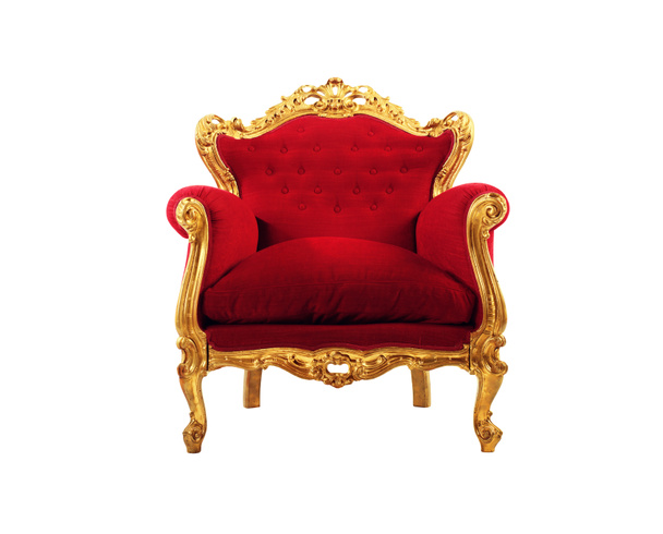 Красный и золотой роскошный кресло изолированы на белом фоне
 - Фото, изображение