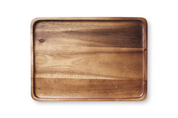Κουζινικά σκεύη, ξύλινο πιάτο απομονωθεί σε λευκό φόντο - Φωτογραφία, εικόνα