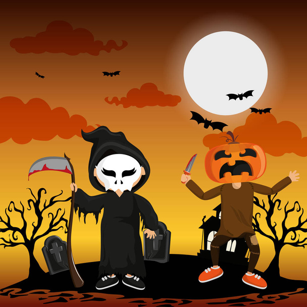 Kids and halloween - Vector, Image
