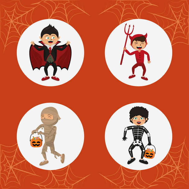 Set of kids halloween costumes - Vector, Image