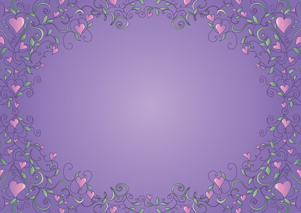 Floral frame with hearts - Vector, afbeelding