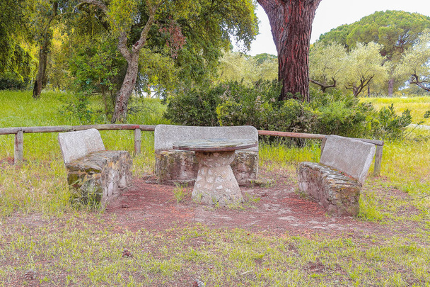 Kő pad Donana természeti Park és a természet tartalék. Acebron Palace, Huelva, Andalúzia, Spanyolország - Fotó, kép