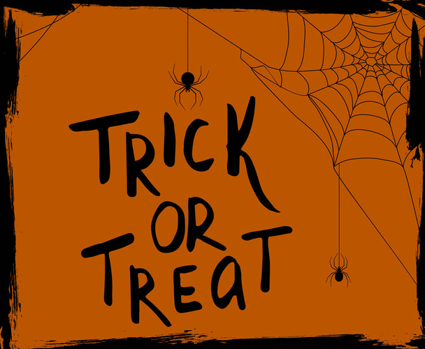 Trick or treat Calligraphy. Halloween banner. Halloween lettering. on background with spider webs - Vetor, Imagem