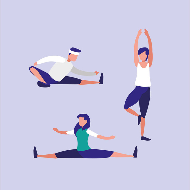 people praticing stretching avatar character - Vector, Image