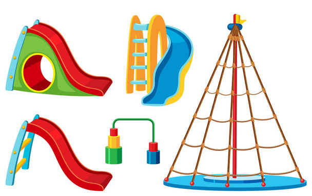 Um conjunto de slides do parque infantil e ilustração de equipamentos
 - Vetor, Imagem