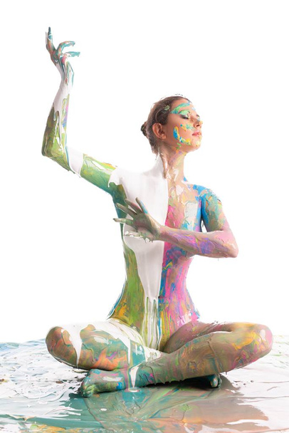 Nude girl her body covered with color shot - Photo, Image