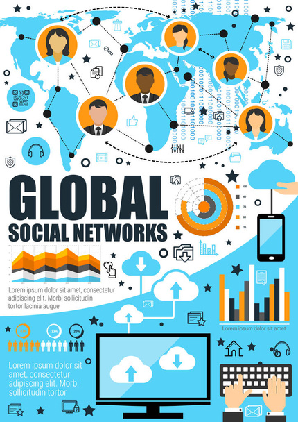 Rede social global e internet
 - Vetor, Imagem
