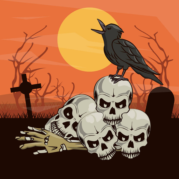 Страшные карикатуры на Хэллоуин
 - Вектор,изображение