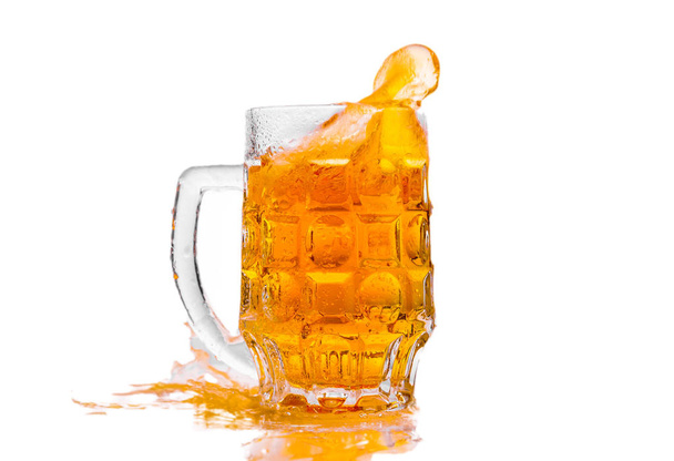 Glass of fresh beer on white background - Zdjęcie, obraz