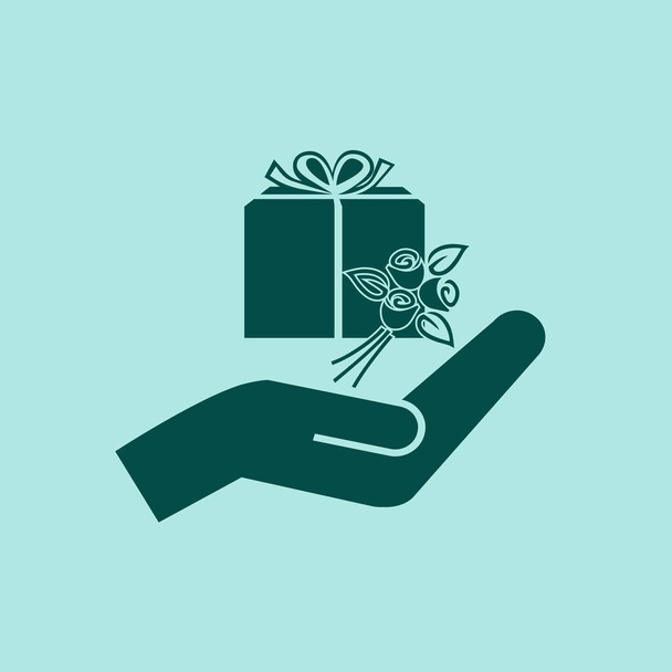 Geschenk und Hand-Vektor-Symbol - Vektor, Bild