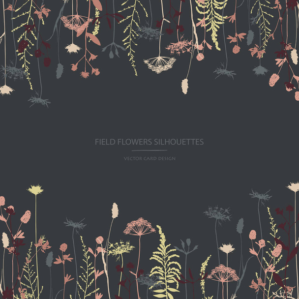 Vector silhouettes collection. Set of field herbs, flowers. Card design. - Vector, Image