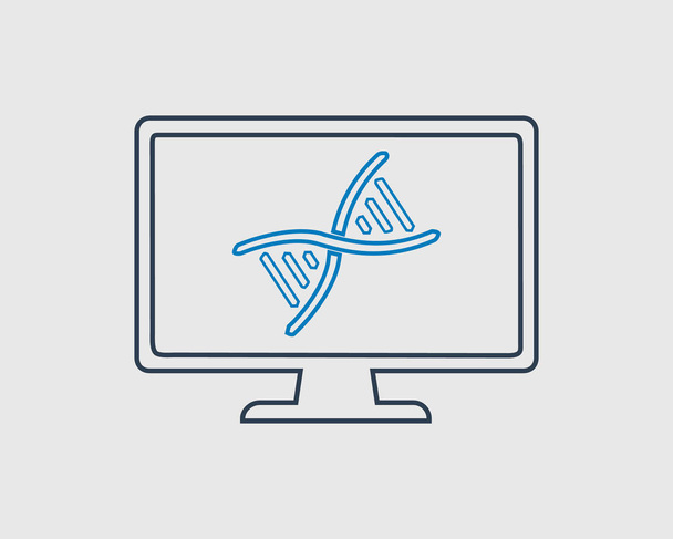 Line Icon of Genetic Engineering. DNA on Computer Screen. - Vector, Image