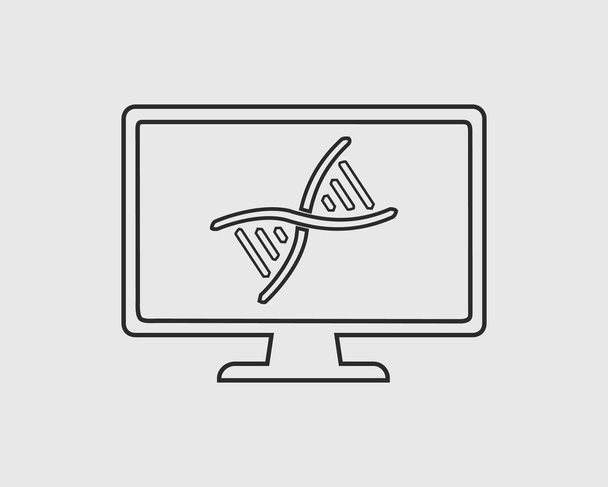 Line Icon of Genetic Engineering. DNA on Computer Screen. - Vector, Image