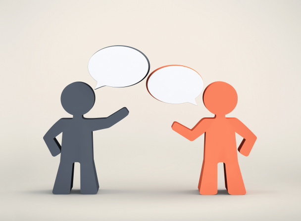 Dialogue between two men with blank speech bubbles. 3D rendering - Photo, Image