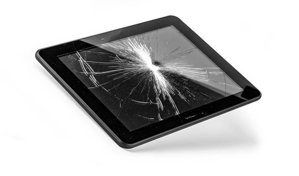 Tablet-PC mit kaputtem Bildschirm isoliert auf Weiß mit Clipping-Pfad - Foto, Bild