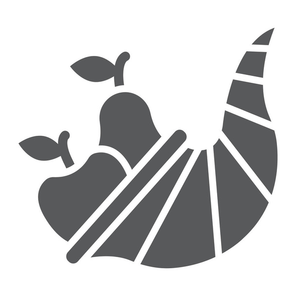 Icono del glifo de Cornucopia, cosecha y comida, signo de cesta, gráficos vectoriales, un patrón sólido sobre un fondo blanco
. - Vector, Imagen