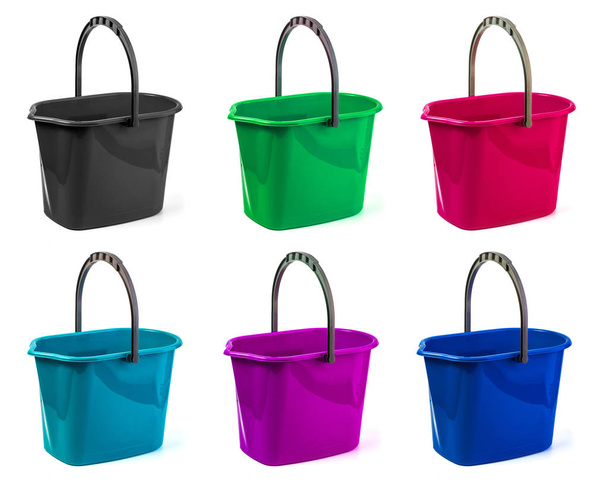 Set of colour bucket isolated on a white background - Photo, Image