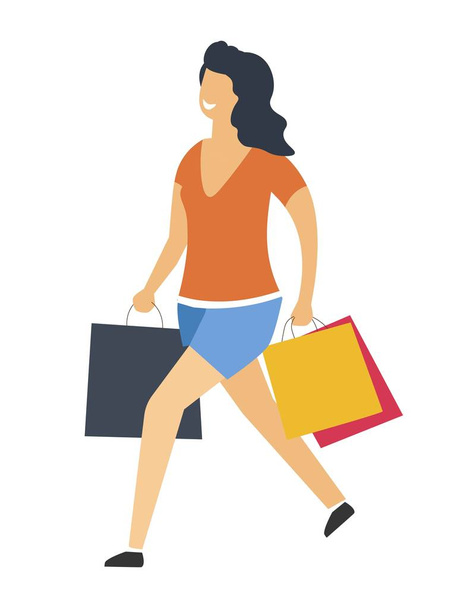 cartoon Woman with shopping bags, vector poster - Vector, Image