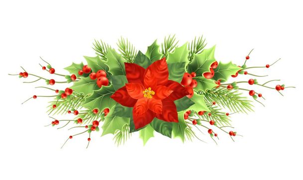 Christmas poinsettia flower realistic vector illustration - Vector, Image