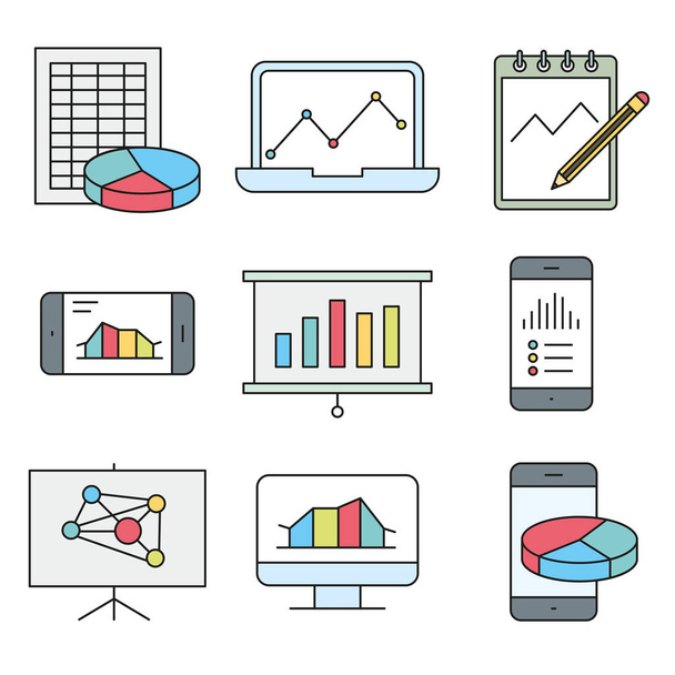 Analysis, Statistics line icons. Chart, Report and Service signs. Data and Presentation symbols. - Vector, Image