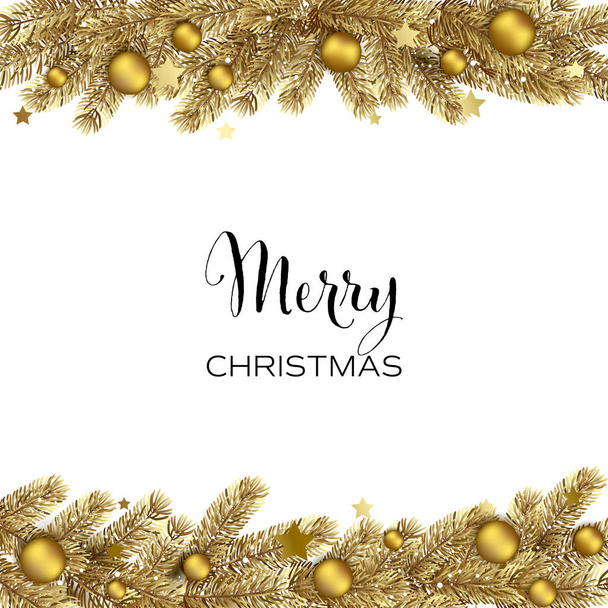 Christmas gold Pine Branches and holiday baubles - Vector, Image