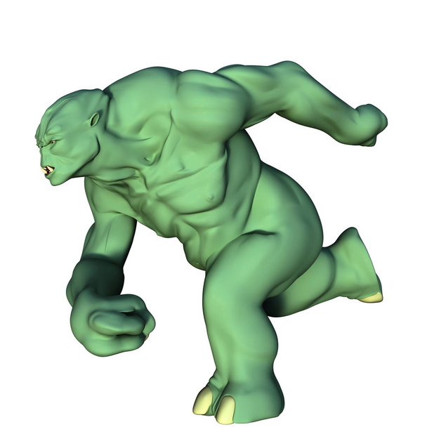 один огромный и мускулистый зеленый злобный тролль. Он бежит в сторону
 - Фото, изображение