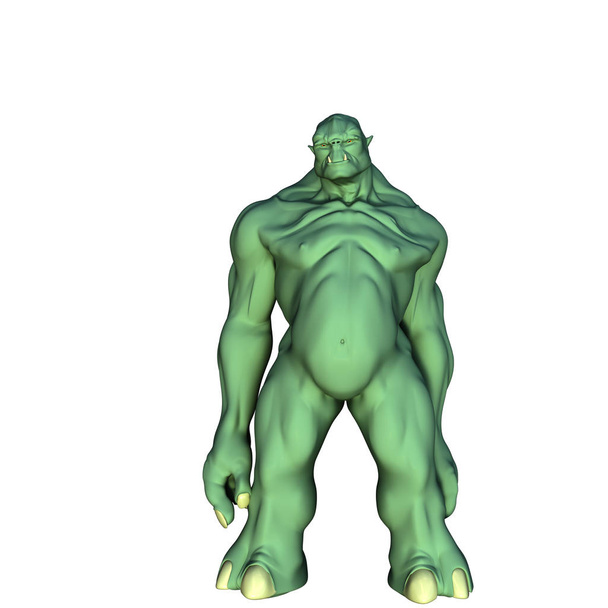 ein riesiger und muskulöser grüner böser Troll. er steht in ruhiger Pose und blickt vor sich hin - Foto, Bild