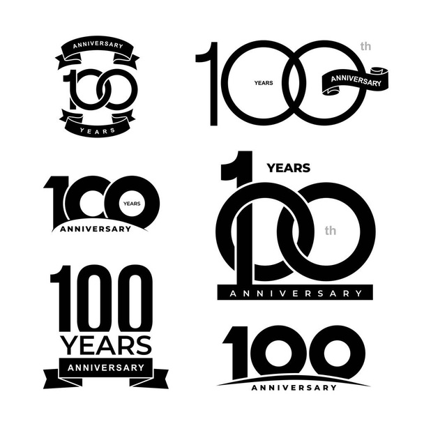 Set of 100 years anniversary icon. 100-th anniversary celebration logo. Design elements for birthday, invitation, wedding jubilee, postcards. Vector illustration. Isolated on white background. - Vector, Image