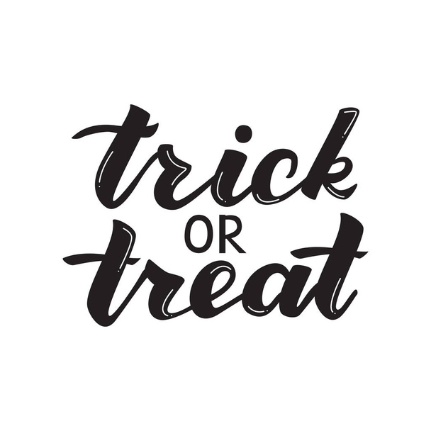 Trick or Treat Halloween pozdrowienie Card. na białym tle strony literowanie na białym tle. - Wektor, obraz