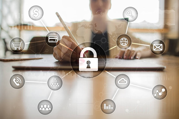 Кибербезопасность, защита данных, информационная безопасность и шифрование. интернет и бизнес-концепция
. - Фото, изображение